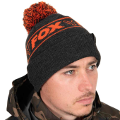 Шапка с помпоном Fox Collection Bobble, черно-оранжевая