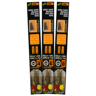 Готовые поводки для ловли с ПВА-мешками на крючке Fox Edges Wide Gape Beaked PVA Bag Rigs