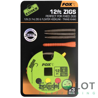 Набор из 3 готовых оснасток Fox Edges Zig Rig 8 - 12lb 12ft x 3